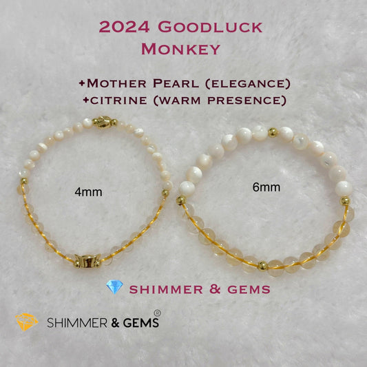 Monkey Animal Zodiac 2024 Goodluck Bracelet (Mother Pearl & Citrine) Feng Shui