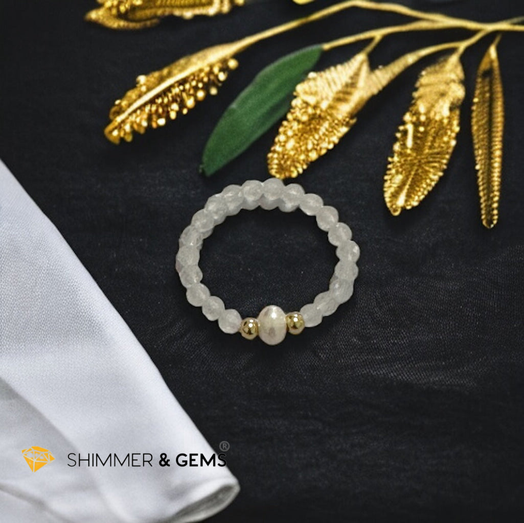 Moonstone 3mm Beads Ring with Pearl