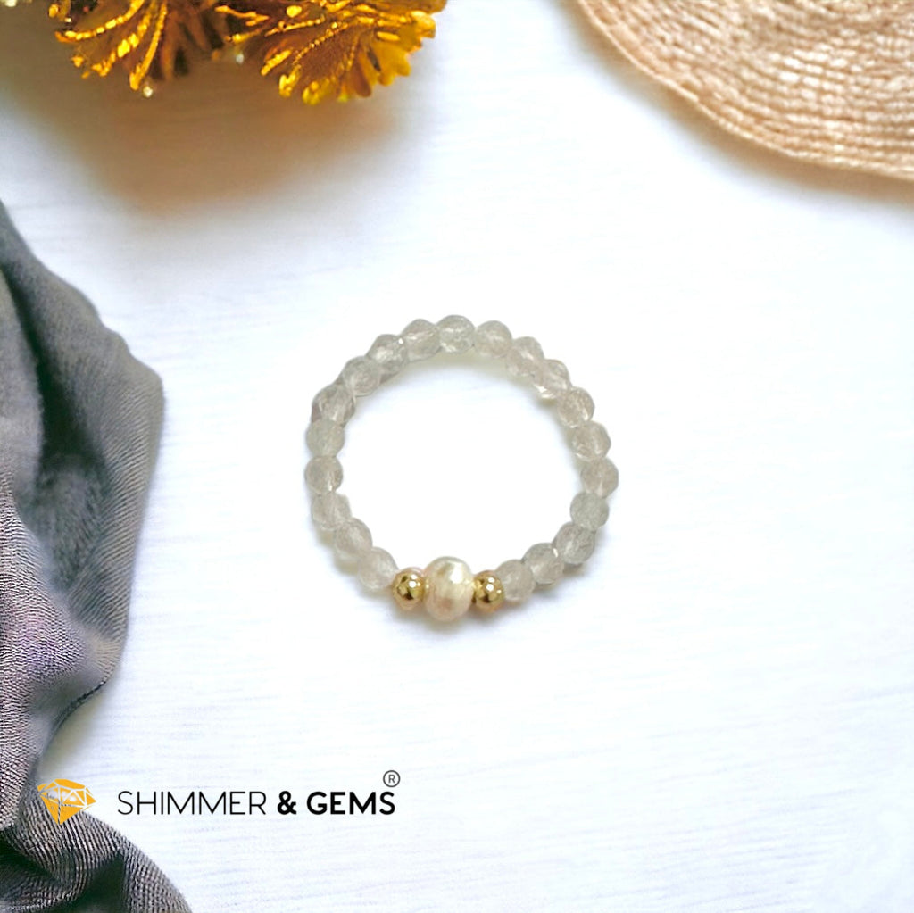 Moonstone 3mm Beads Ring with Pearl
