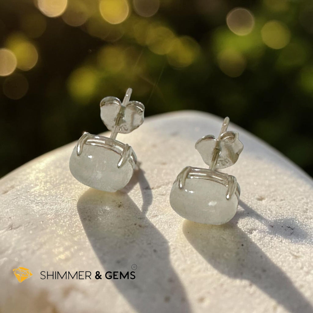 Moonstone 6×8mm Oval 925 Silver Earrings