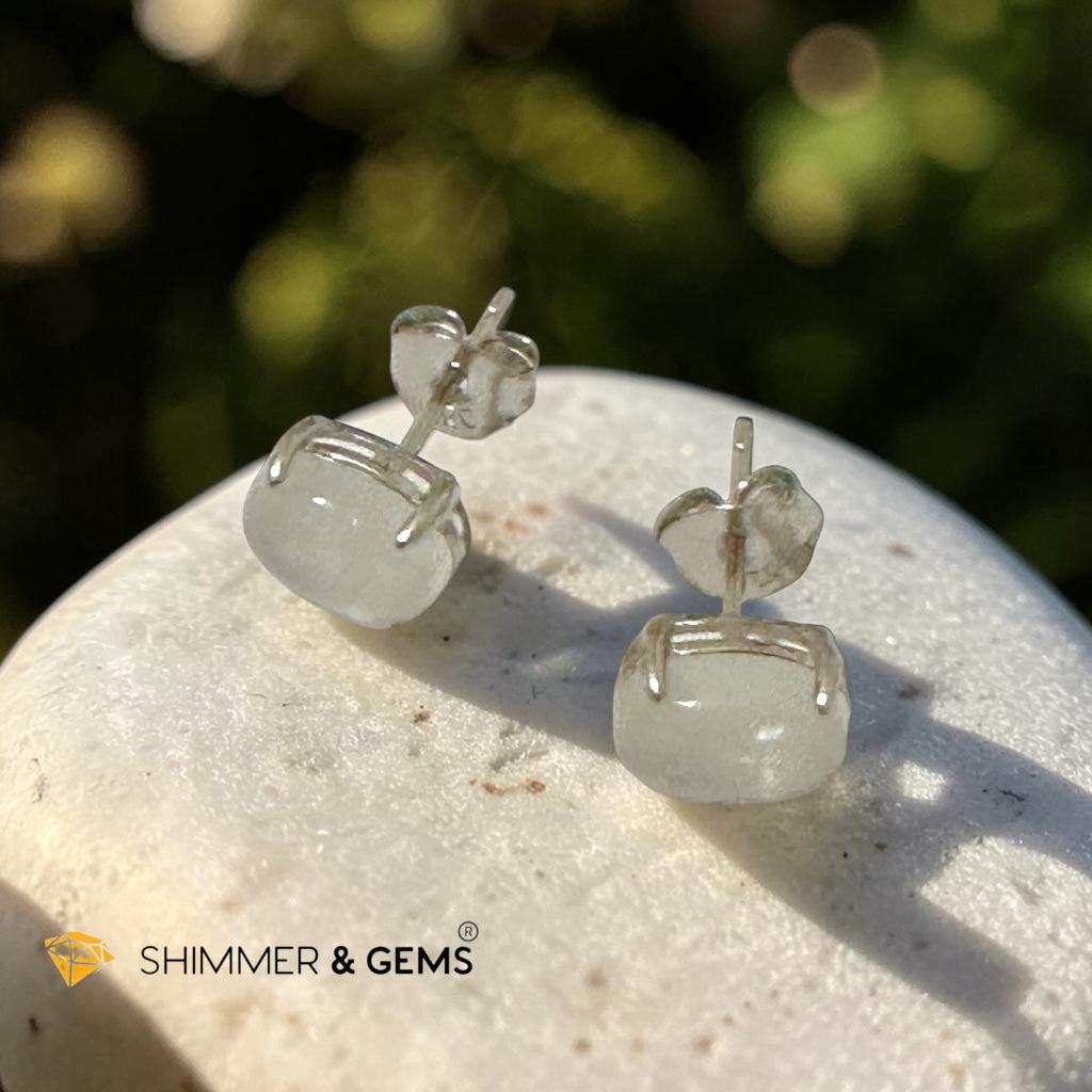 Moonstone 6×8mm Oval 925 Silver Earrings