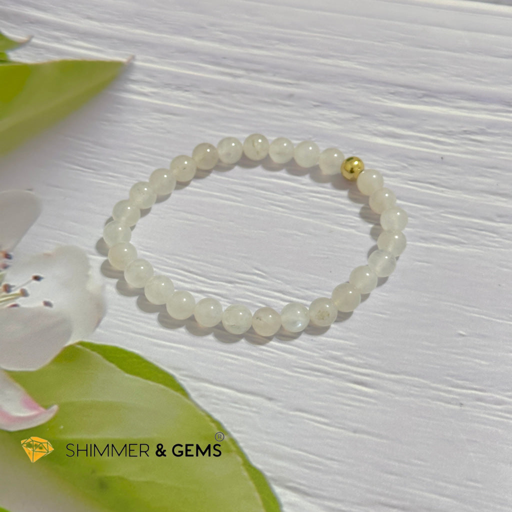 Moonstone 6mm Bracelet with 14k gold filled bead