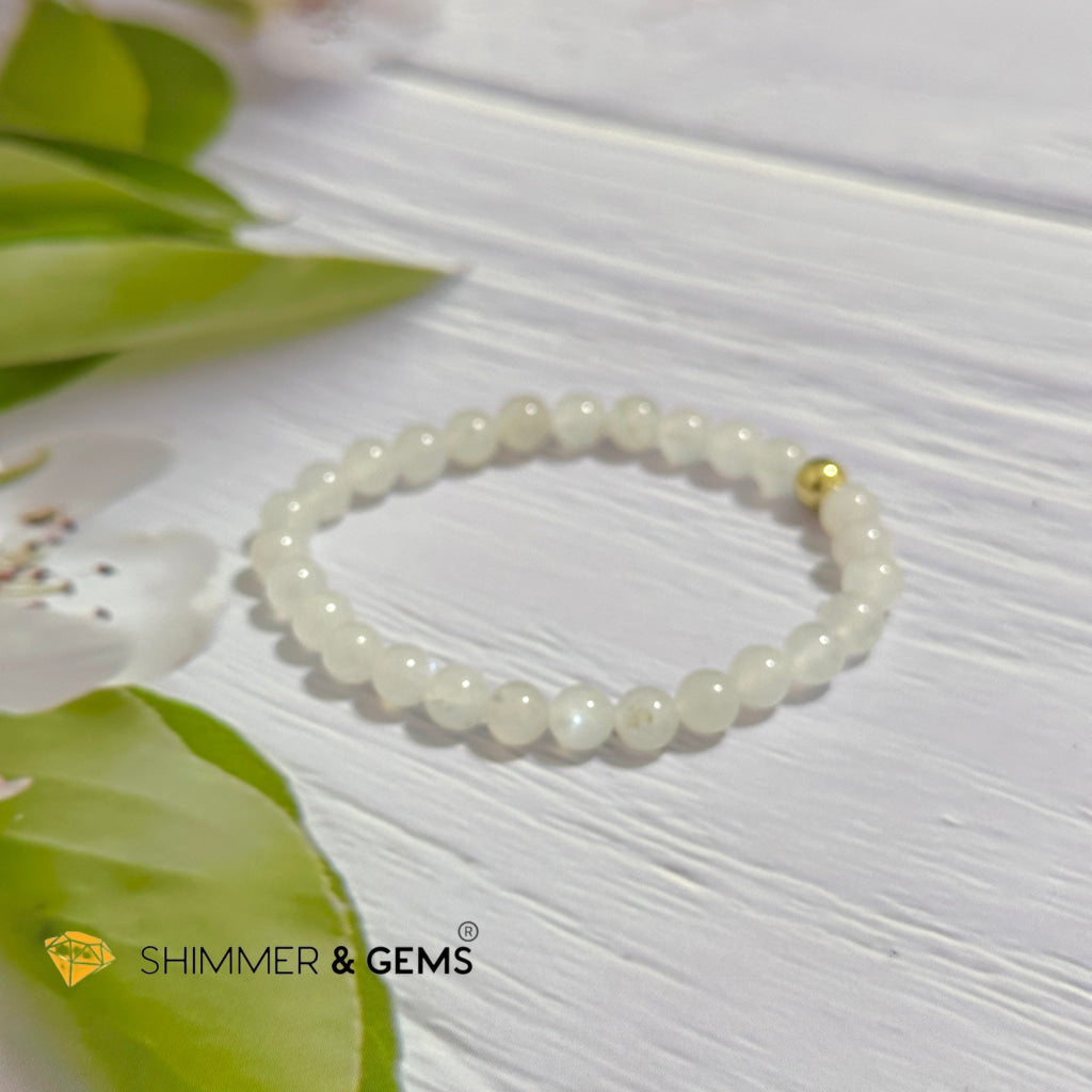 Moonstone 6mm Bracelet with 14k gold filled bead