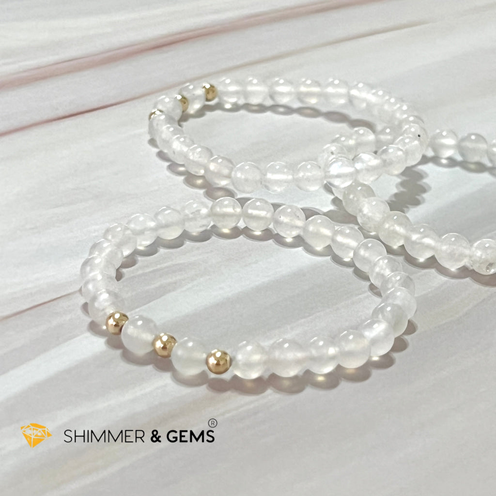 Moonstone 6Mm With 14K Gold Filled Bracelet (Aura Glow)