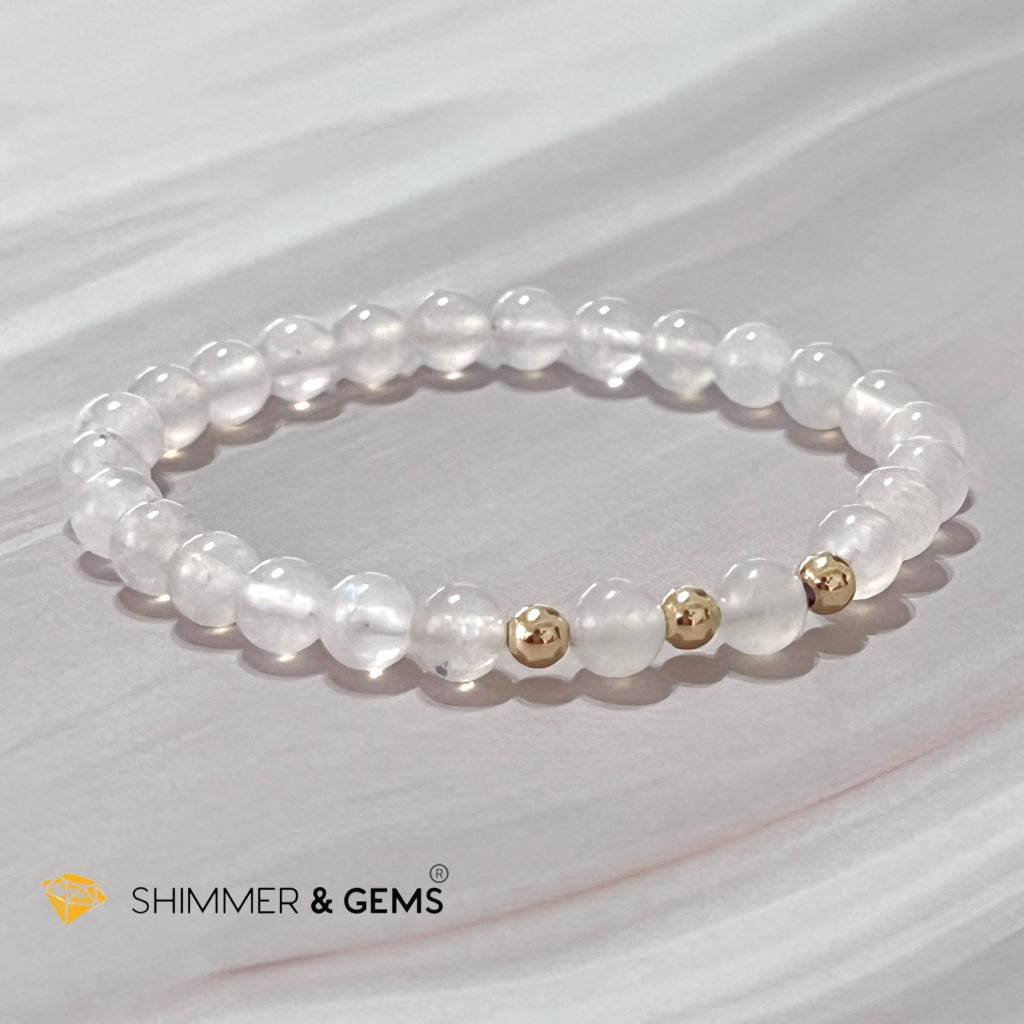 Moonstone 6Mm With 14K Gold Filled Bracelet (Aura Glow)