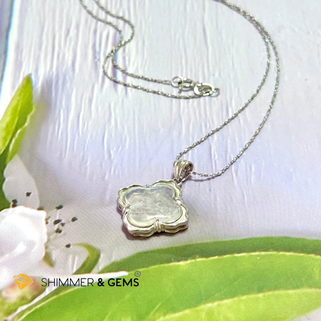 Moonstone Four-Leaf Clover 925 Silver Pendant With Chain (Good Luck)