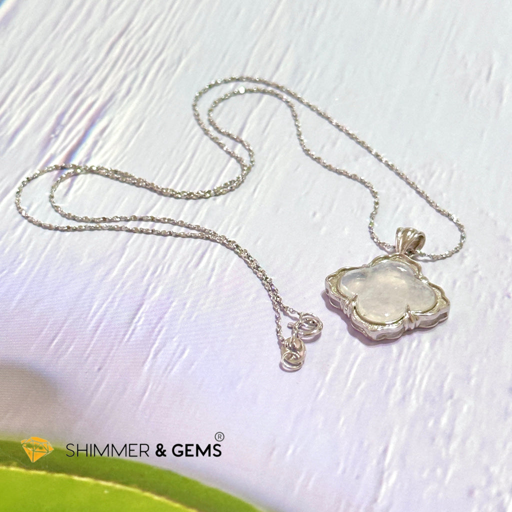 Moonstone Four-Leaf Clover 925 Silver Pendant With Chain (Good Luck)