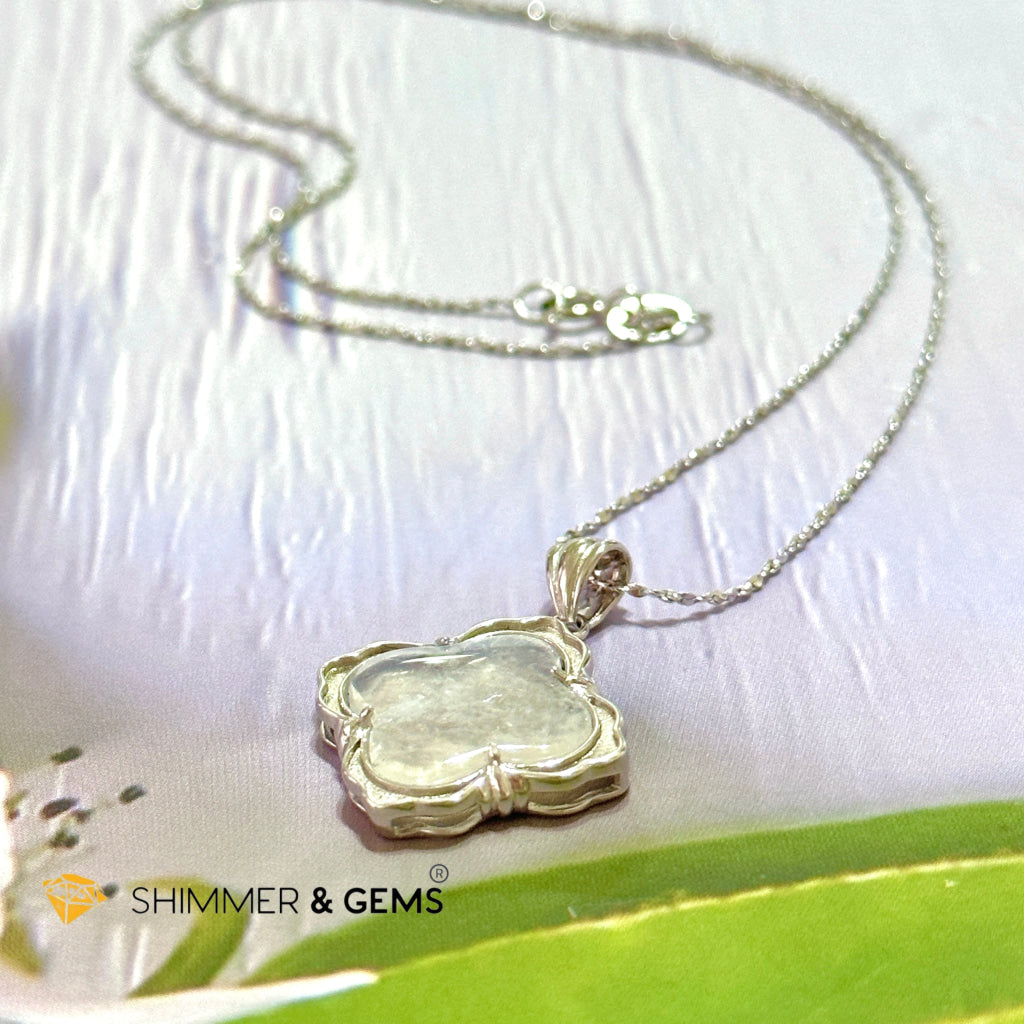Moonstone Four-Leaf Clover 925 Silver Pendant With Chain (Good Luck)
