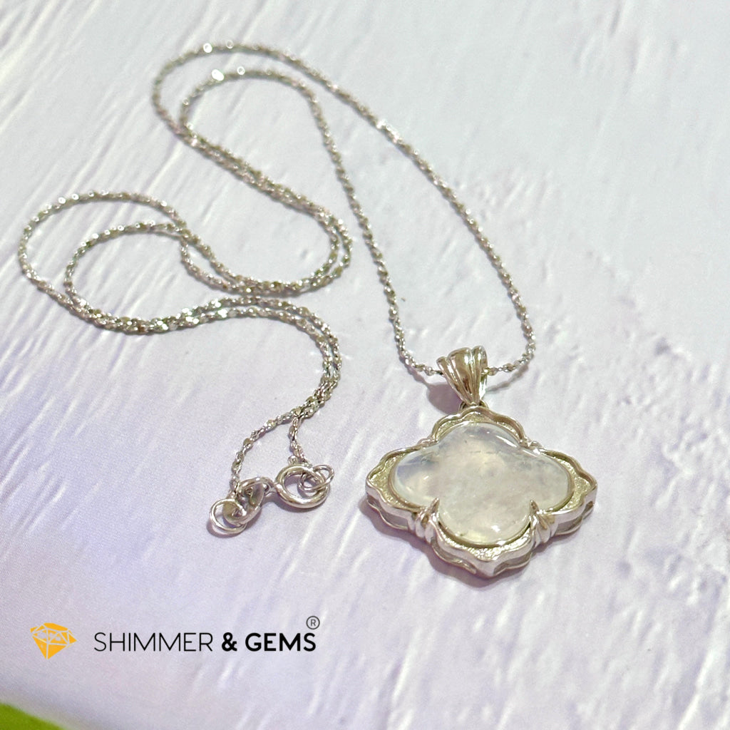 Moonstone Four-Leaf Clover 925 Silver Pendant With Chain (Good Luck)