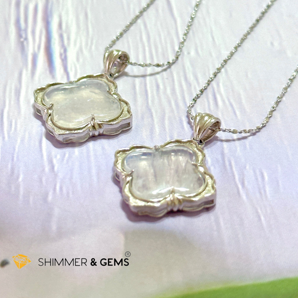 Moonstone Four-Leaf Clover 925 Silver Pendant With Chain (Good Luck)