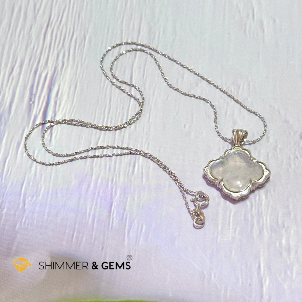 Moonstone Four-Leaf Clover 925 Silver Pendant With Chain (Good Luck)