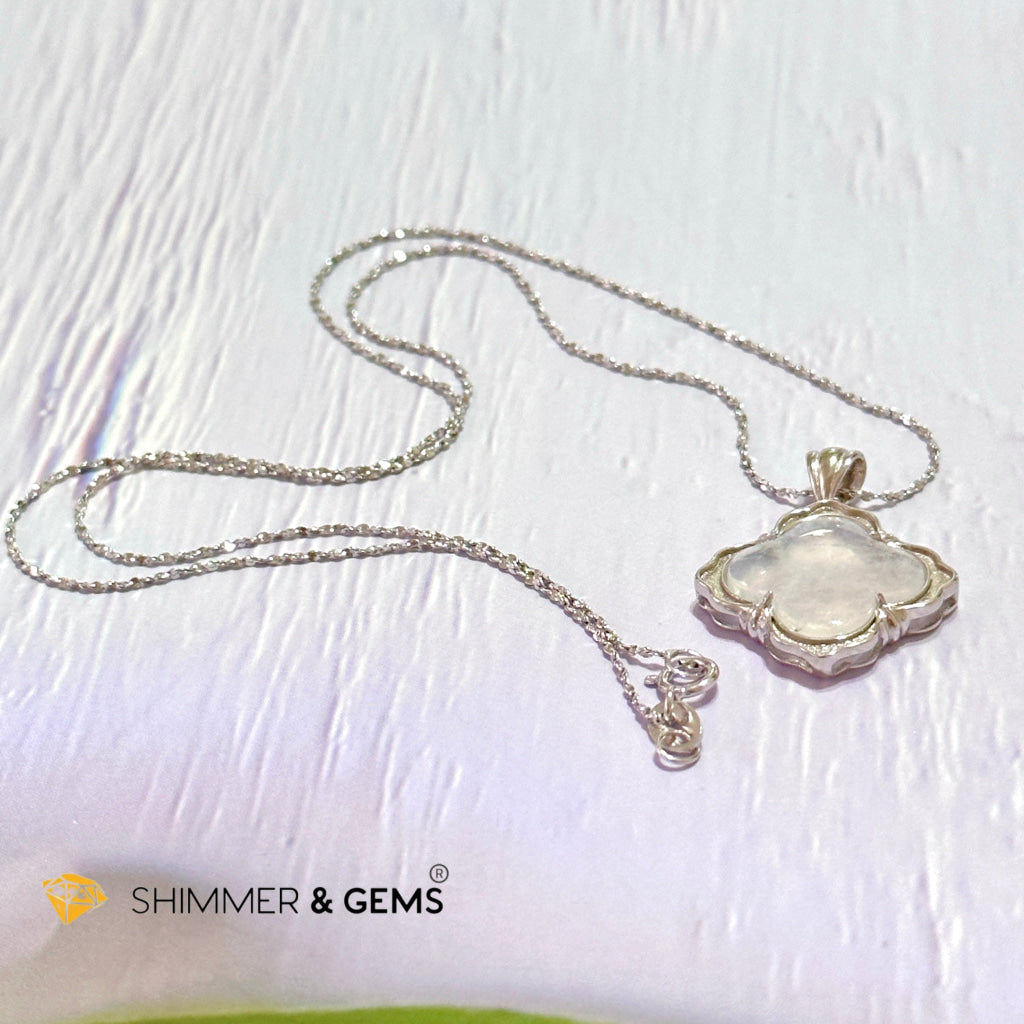 Moonstone Four-Leaf Clover 925 Silver Pendant With Chain (Good Luck)
