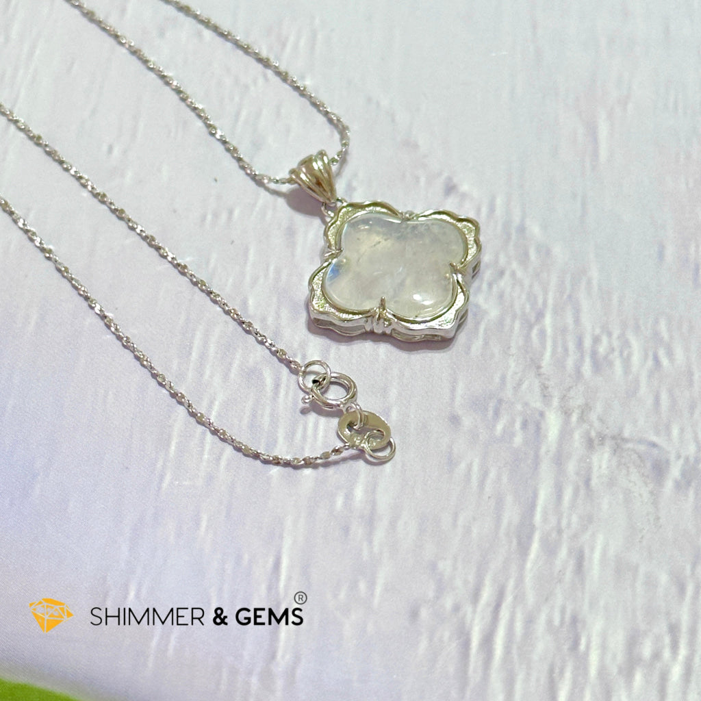 Moonstone Four-Leaf Clover 925 Silver Pendant With Chain (Good Luck)