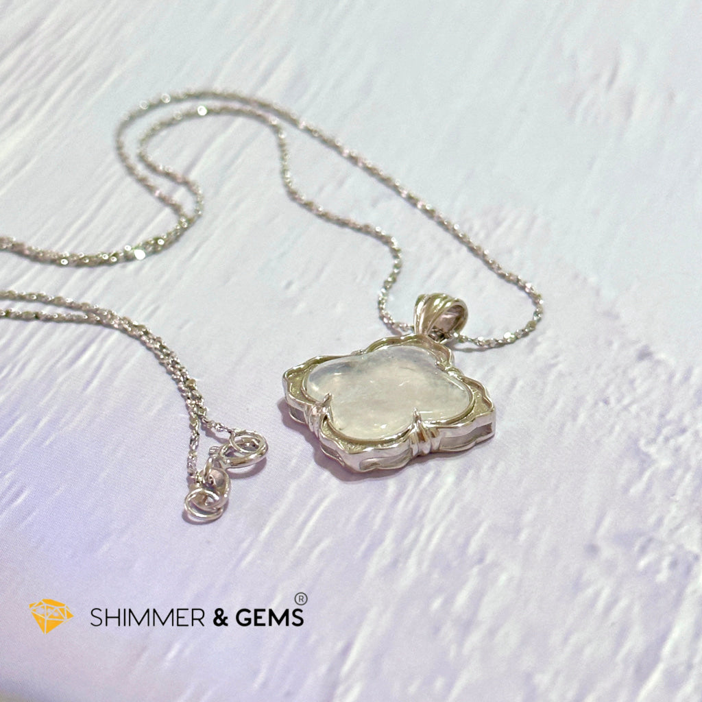 Moonstone Four-Leaf Clover 925 Silver Pendant With Chain (Good Luck)