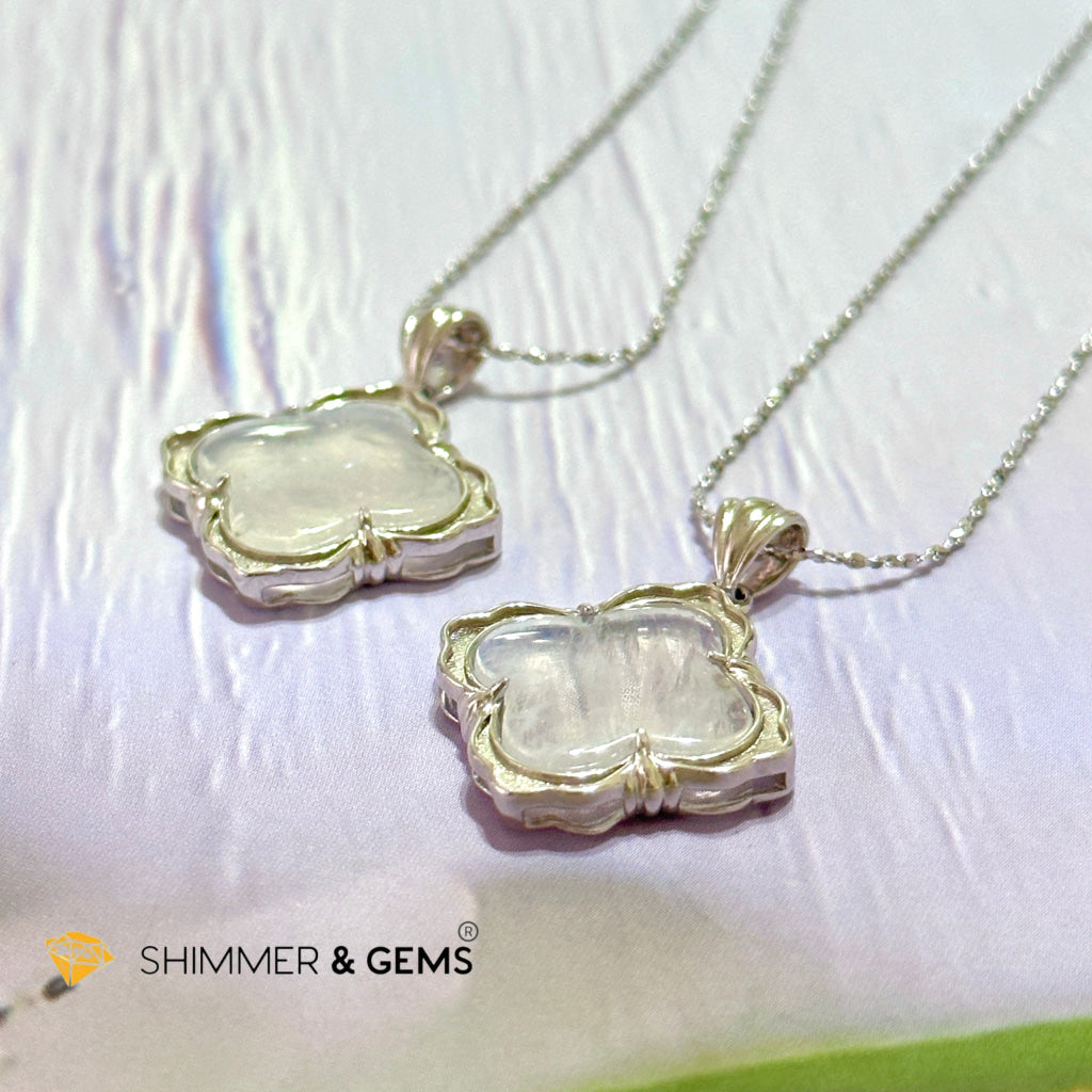 Moonstone Four-Leaf Clover 925 Silver Pendant With Chain (Good Luck)