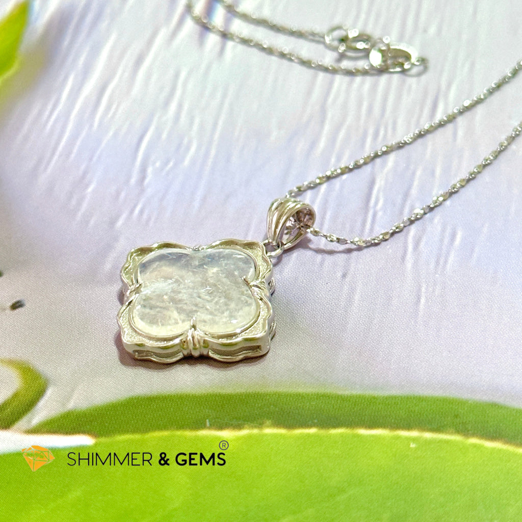 Moonstone Four-Leaf Clover 925 Silver Pendant With Chain (Good Luck)