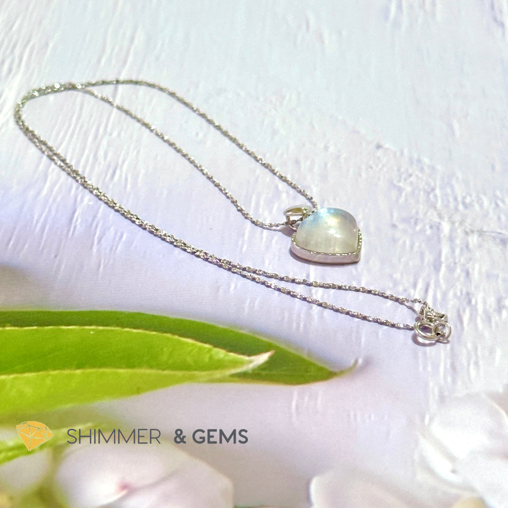 Moonstone Heart 925 Silver Pendant With Chain Charms & Pendants