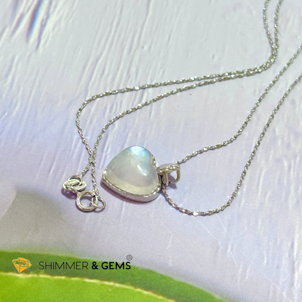 Moonstone Heart 925 Silver Pendant With Chain Charms & Pendants