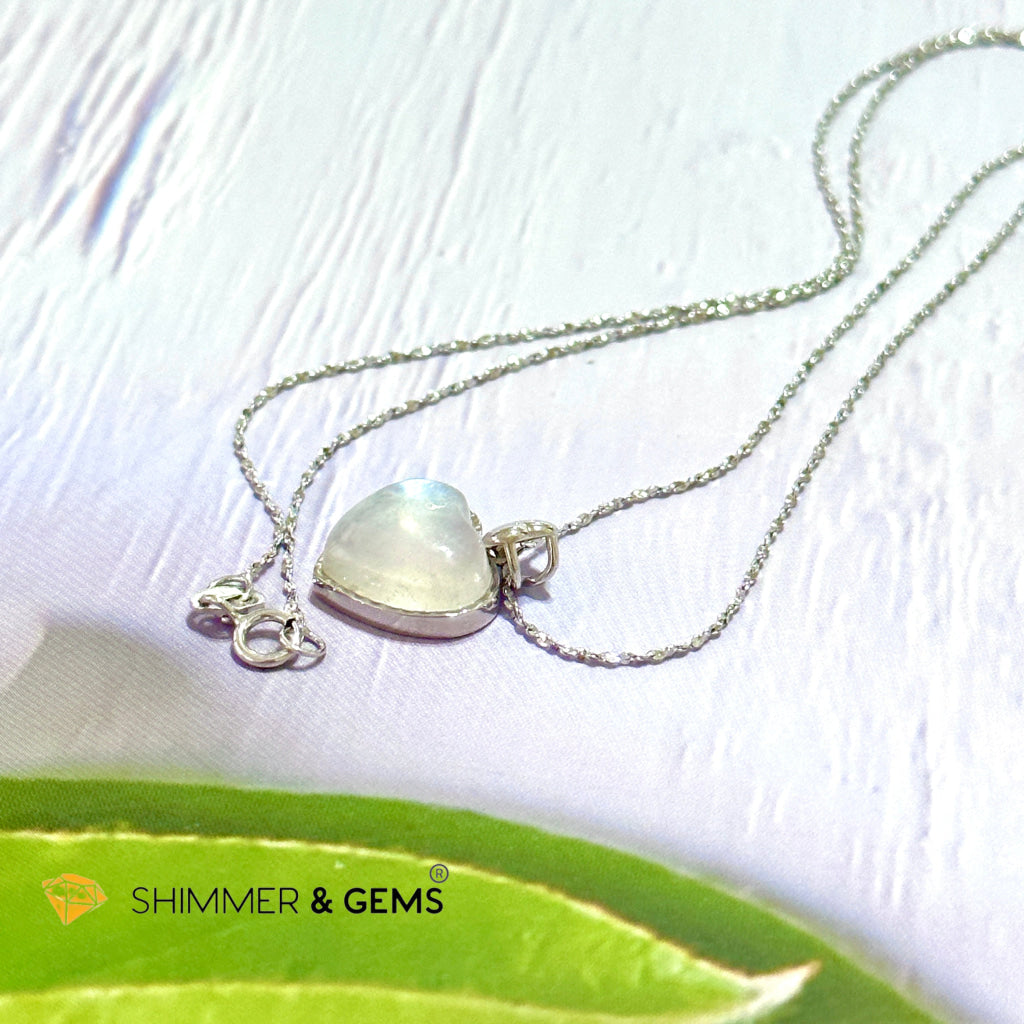 Moonstone Heart 925 Silver Pendant With Chain Charms & Pendants