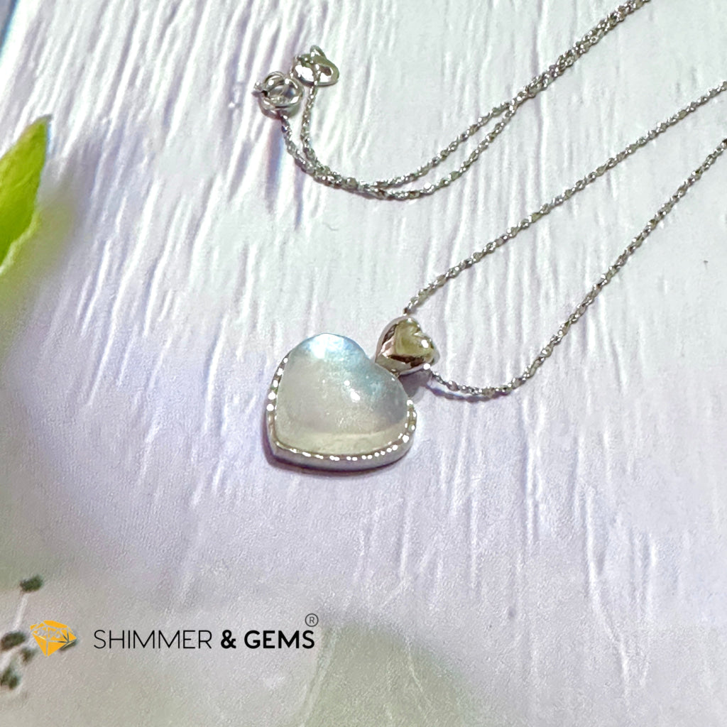 Moonstone Heart 925 Silver Pendant With Chain Charms & Pendants