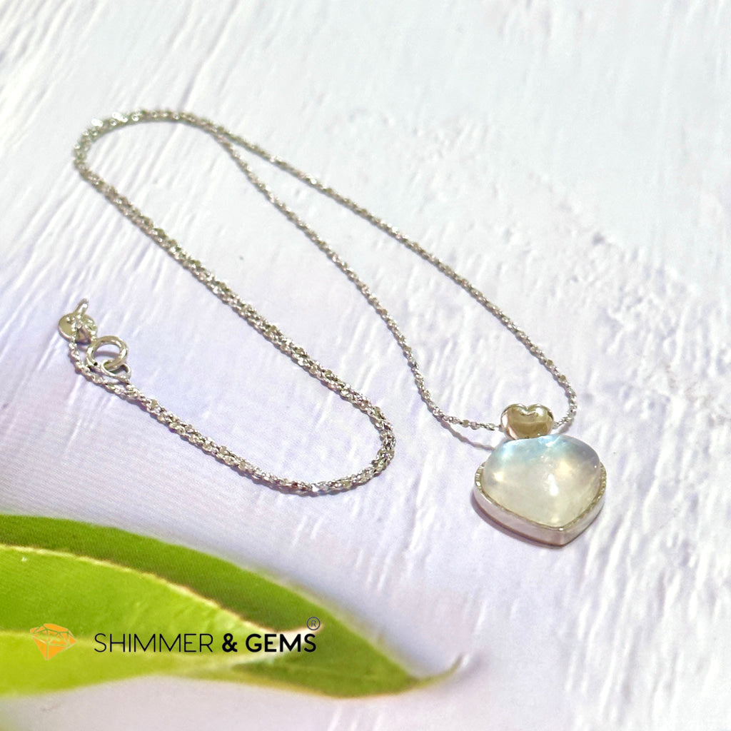 Moonstone Heart 925 Silver Pendant With Chain Charms & Pendants