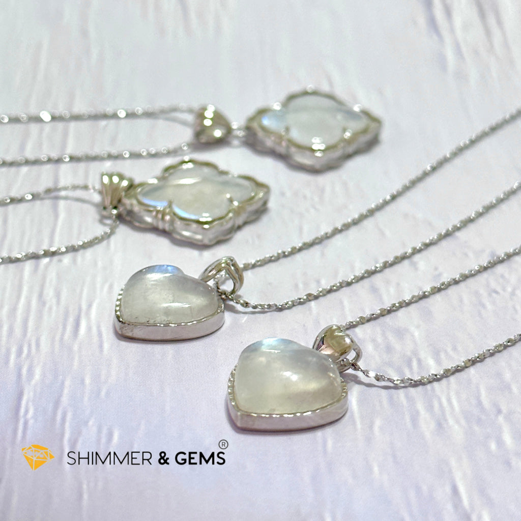 Moonstone Heart 925 Silver Pendant With Chain Charms & Pendants