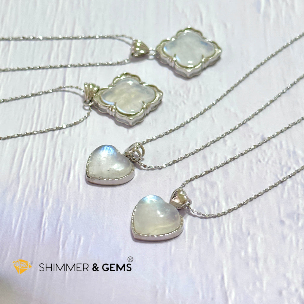 Moonstone Heart 925 Silver Pendant With Chain Charms & Pendants