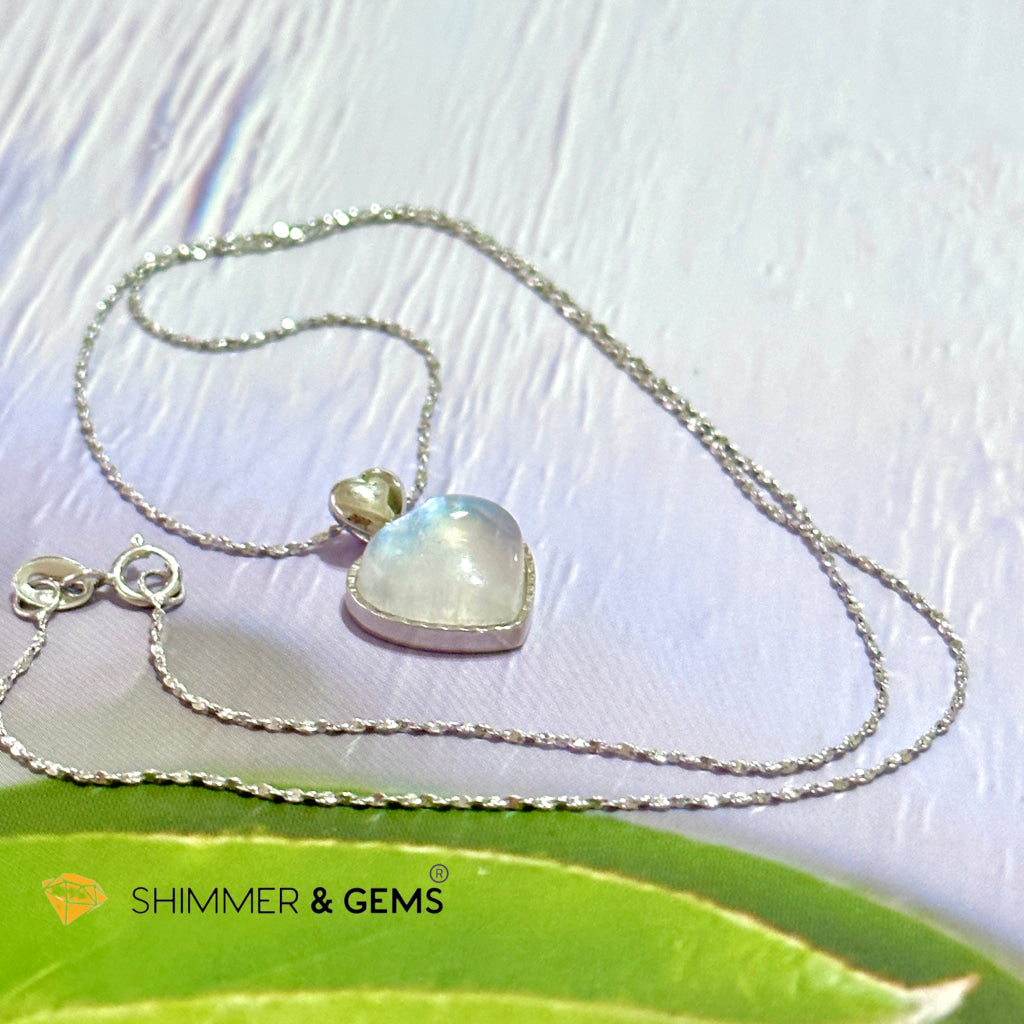 Moonstone Heart 925 Silver Pendant With Chain Charms & Pendants