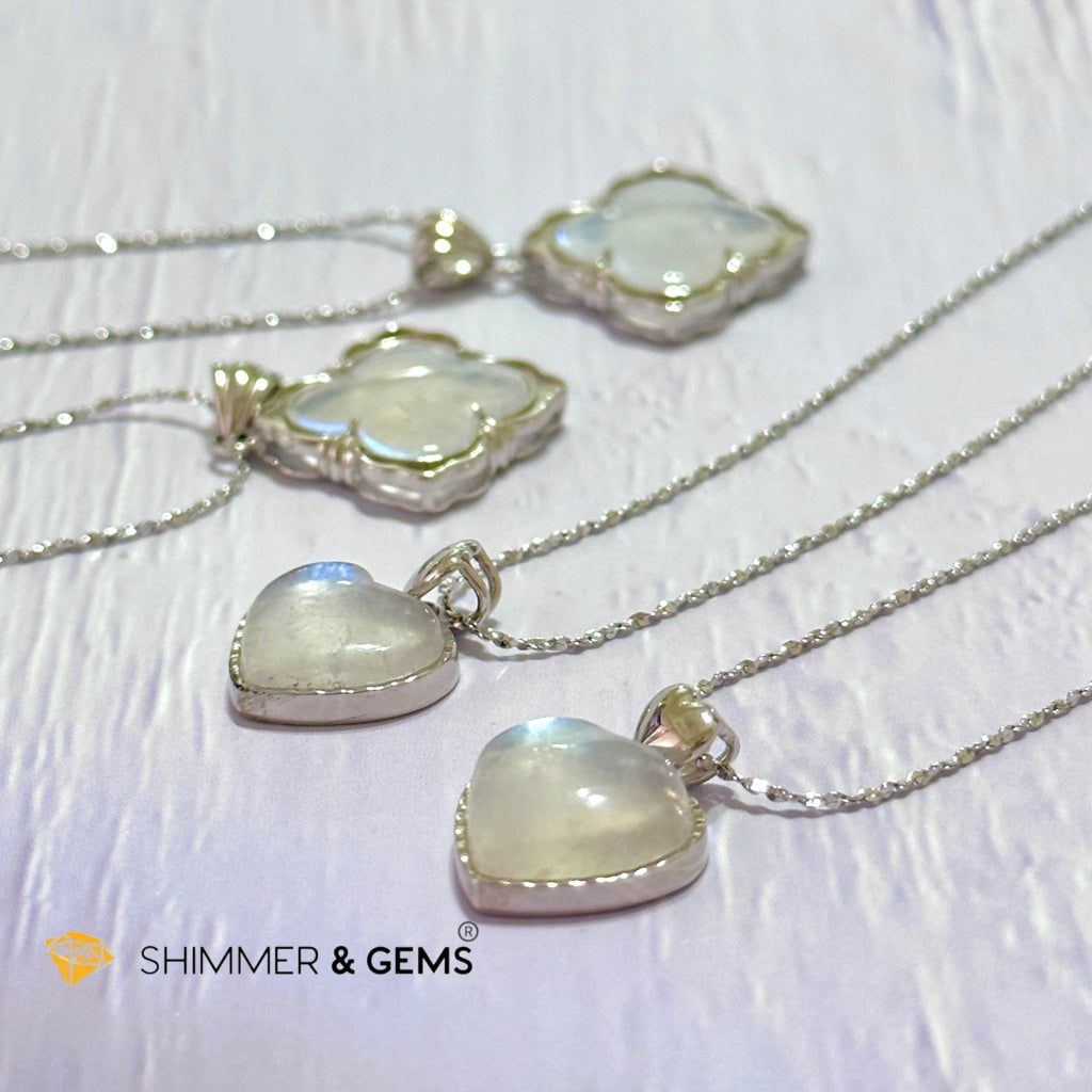 Moonstone Heart 925 Silver Pendant With Chain Charms & Pendants
