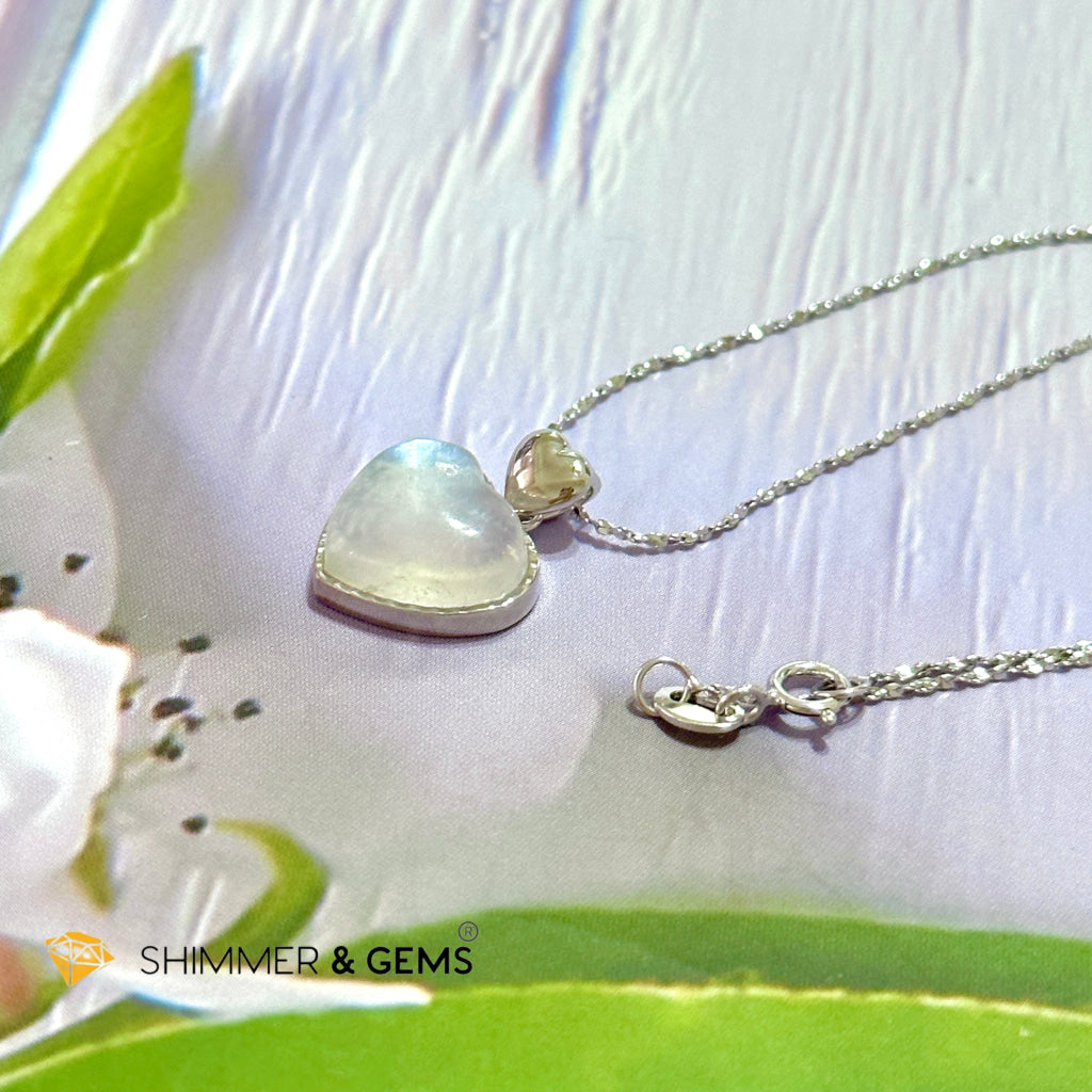 Moonstone Heart 925 Silver Pendant With Chain Charms & Pendants