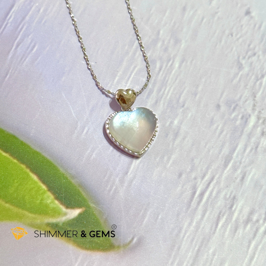Moonstone Heart 925 Silver Pendant With Chain Charms & Pendants