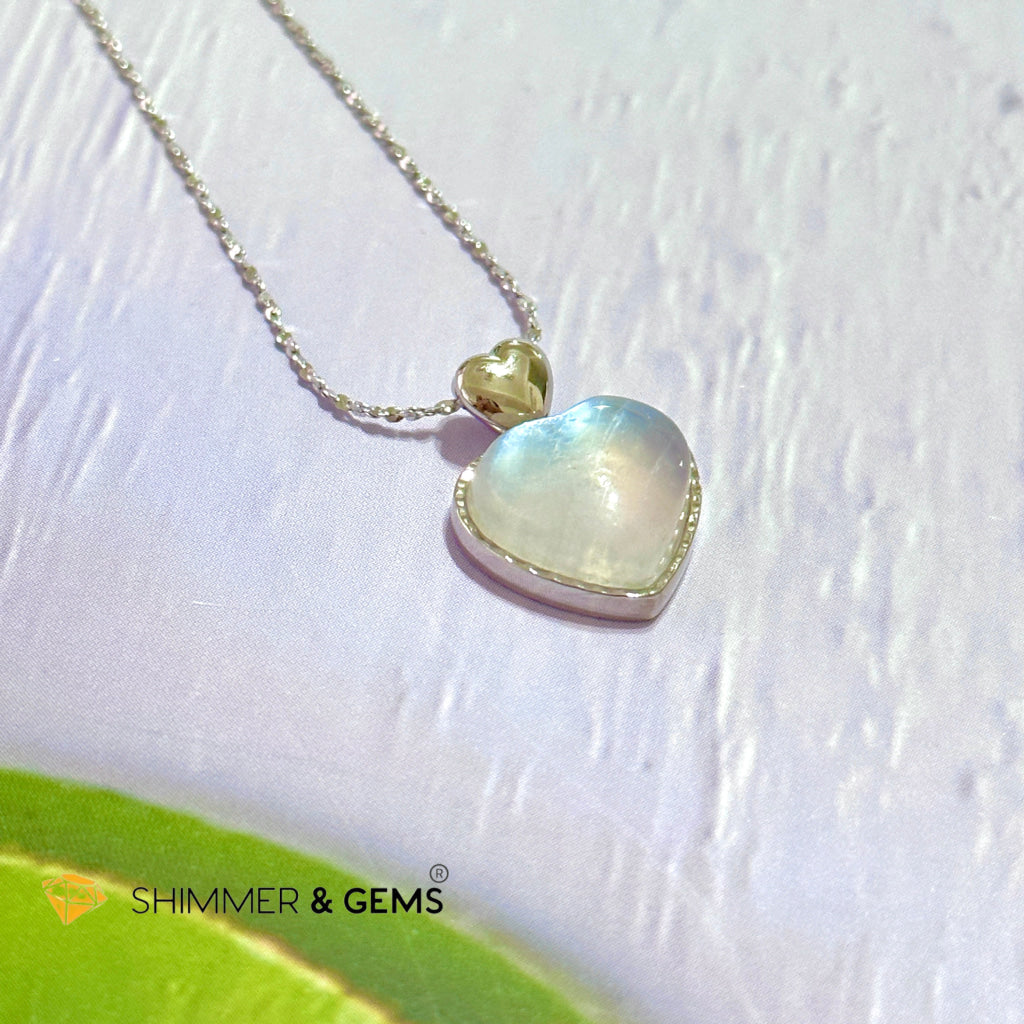 Moonstone Heart 925 Silver Pendant With Chain Charms & Pendants