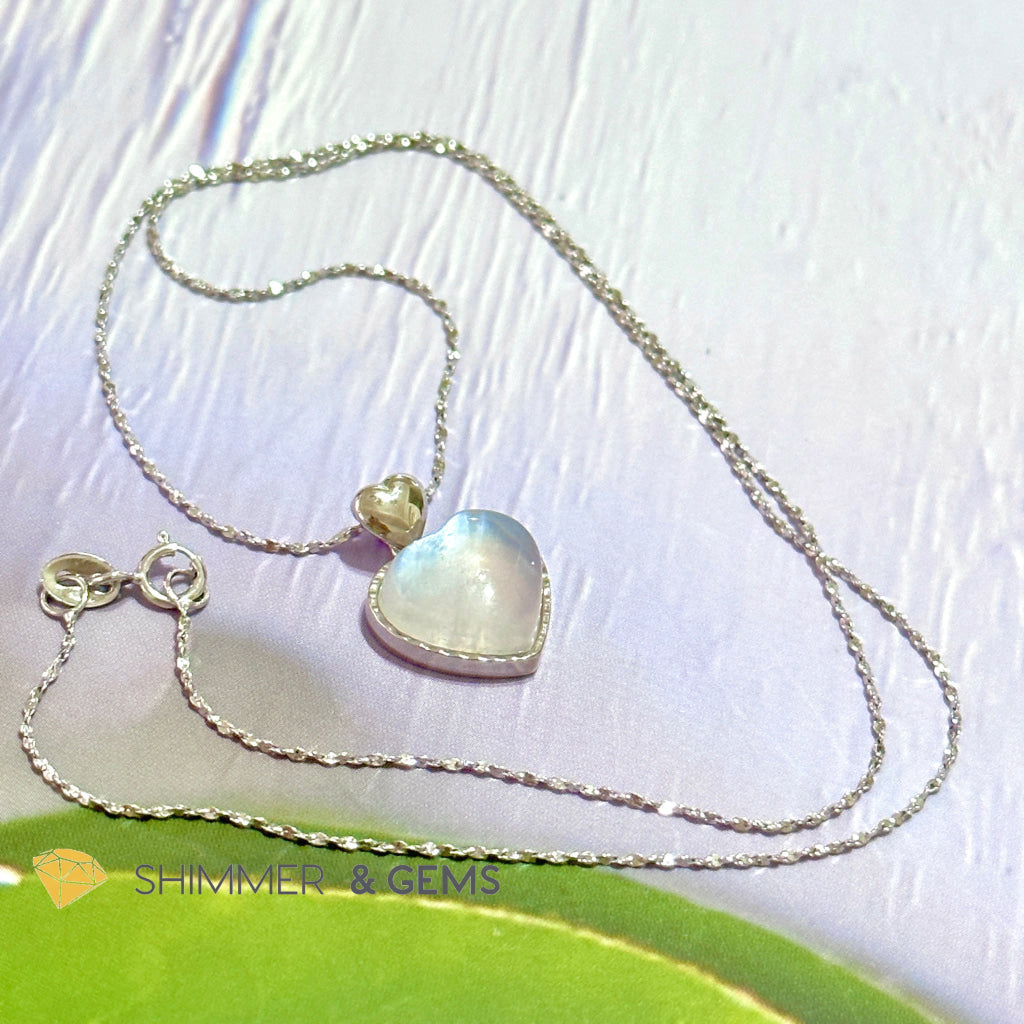 Moonstone Heart 925 Silver Pendant With Chain Charms & Pendants