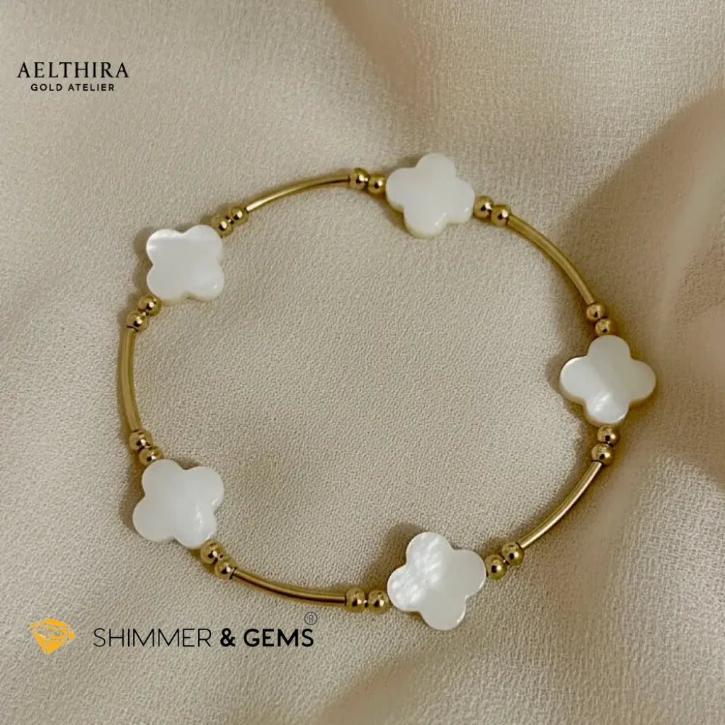 Mother of Pearl Clover 14k Gold Filled Bracelet Bracelet