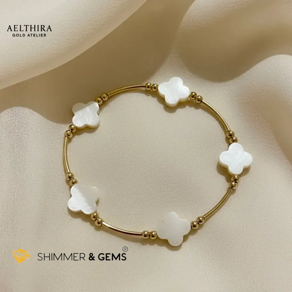Mother of Pearl Clover 14k Gold Filled Bracelet Bracelet