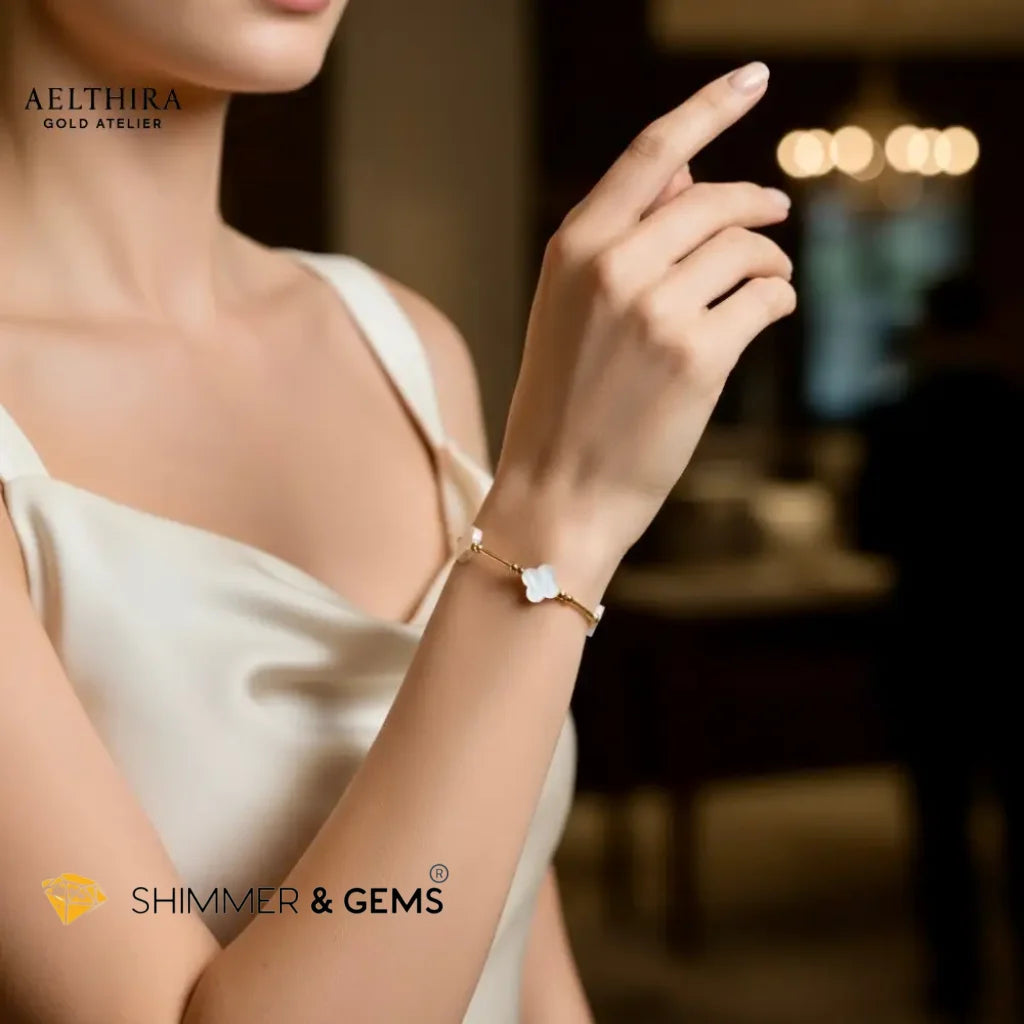 Mother of Pearl Clover 14k Gold Filled Bracelet Bracelet