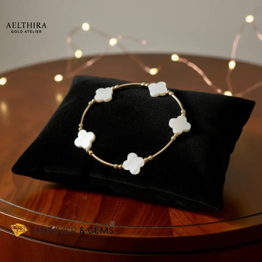 Mother of Pearl Clover 14k Gold Filled Bracelet Bracelet