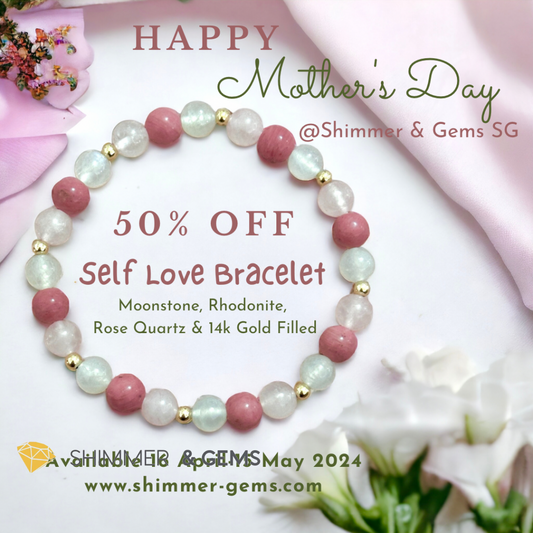 Mother’s Day Special 2024: Self Love Bracelet (Moonstone, Rhodonite, Rose Quartz 6mm with 14k Gold Filled) 50% OFF