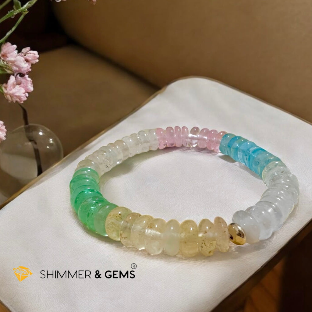 Multi Colour Topaz Rondelle Bracelet (8-9mm) with 14k gold filled (Brazil) Premium, Encoded & Activated