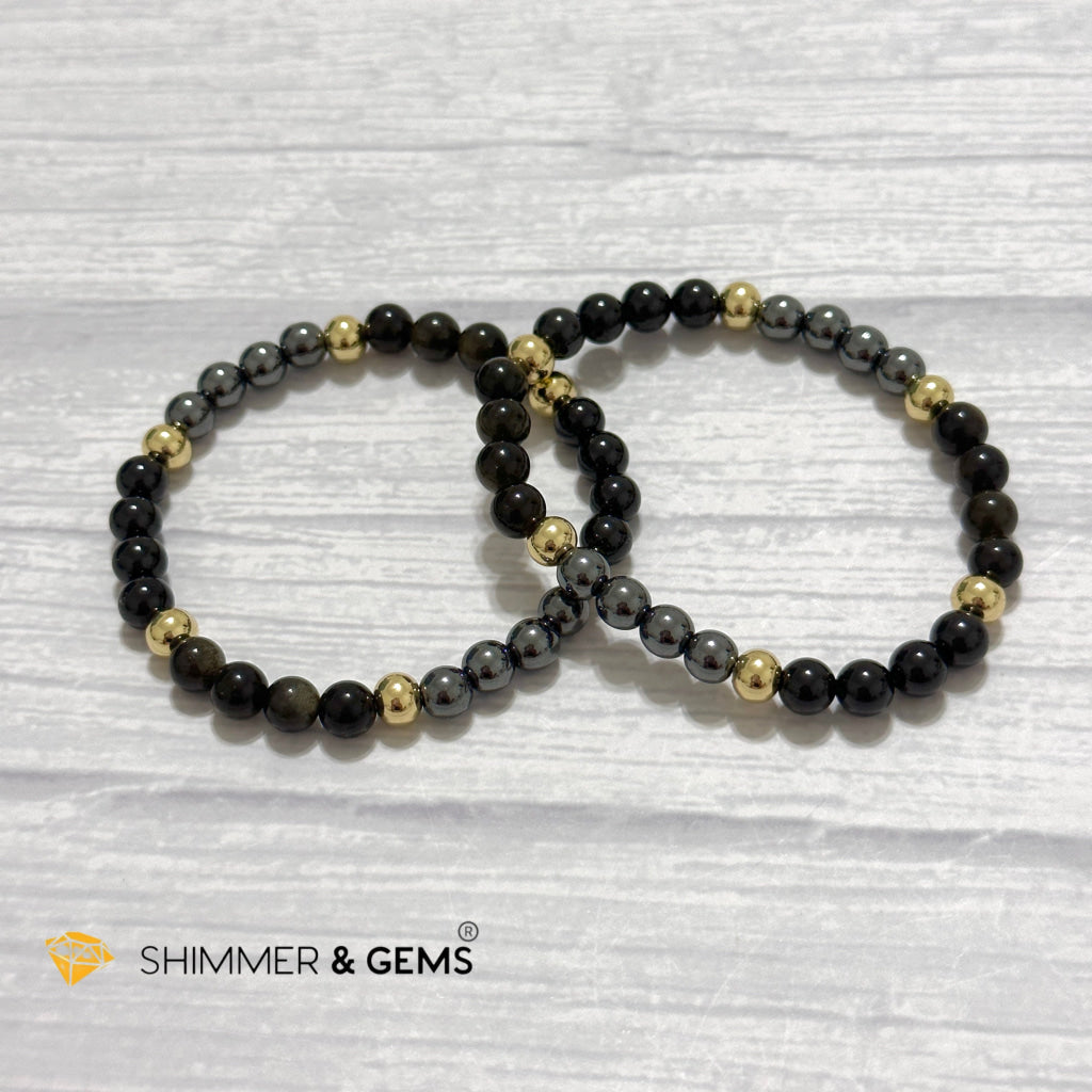 Multi Protection Remedy Bracelet (Black Tourmaline, Golden Sheen Obsidian, Hematite 6mm +14k gold filled)