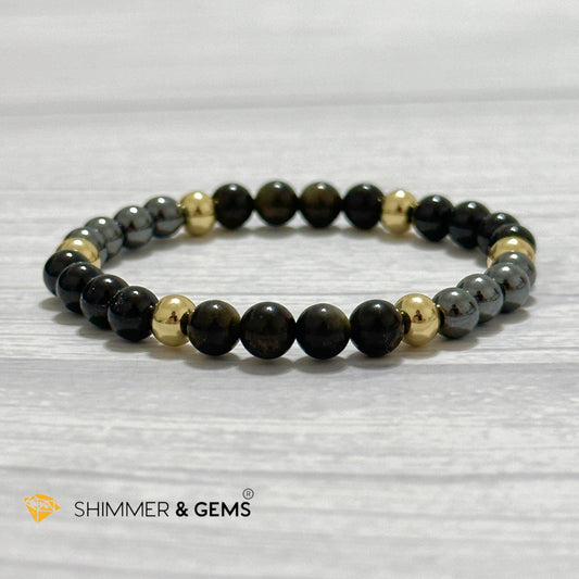 Multi Protection Remedy Bracelet (Black Tourmaline, Golden Sheen Obsidian, Hematite 6mm +14k gold filled)