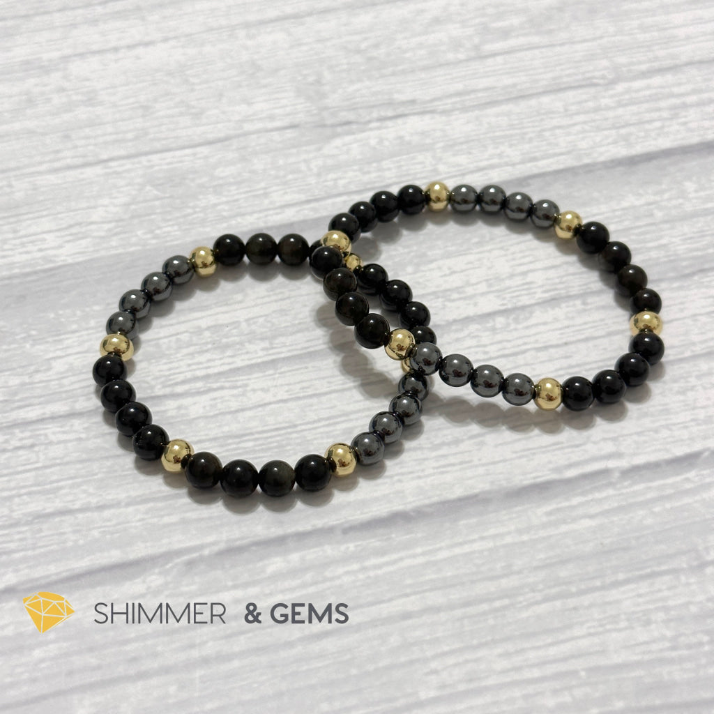 Multi Protection Remedy Bracelet (Black Tourmaline, Golden Sheen Obsidian, Hematite 6mm +14k gold filled)
