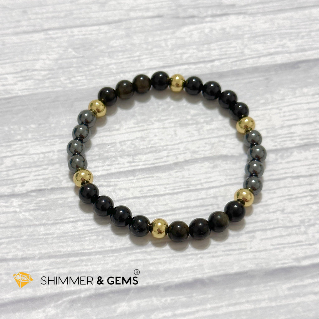 Multi Protection Remedy Bracelet (Black Tourmaline, Golden Sheen Obsidian, Hematite 6mm +14k gold filled)