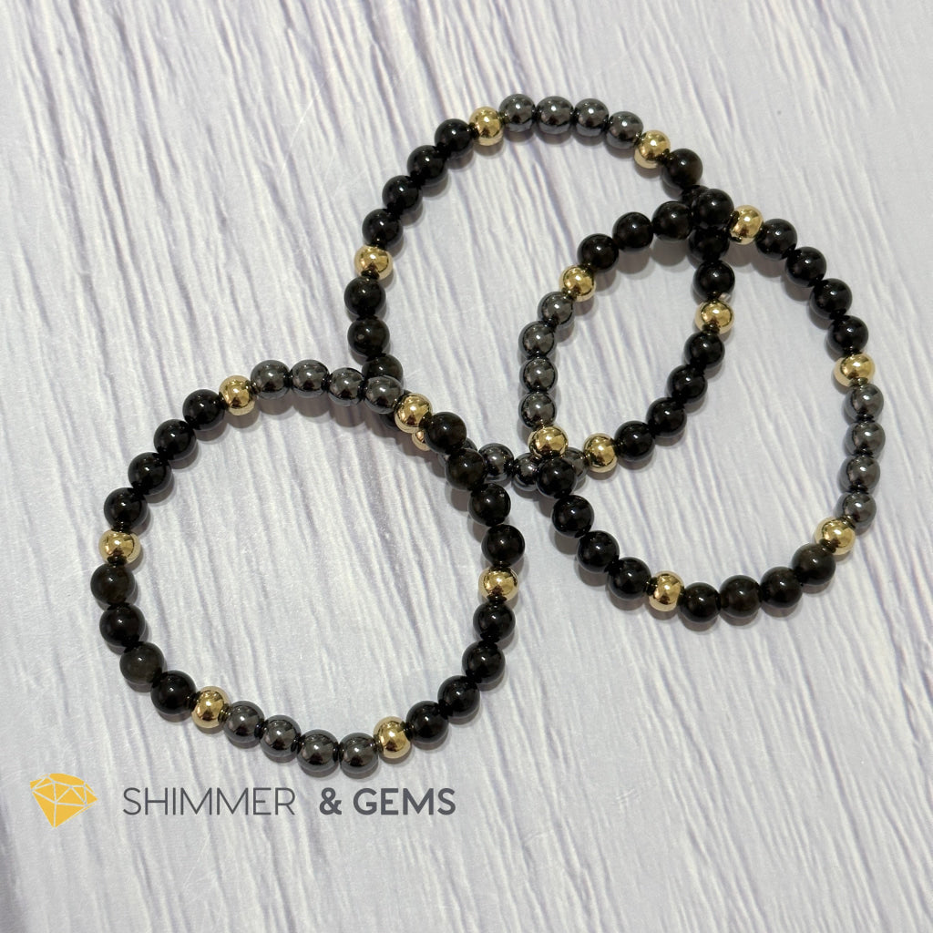 Multi Protection Remedy Bracelet (Black Tourmaline, Golden Sheen Obsidian, Hematite 6mm +14k gold filled)