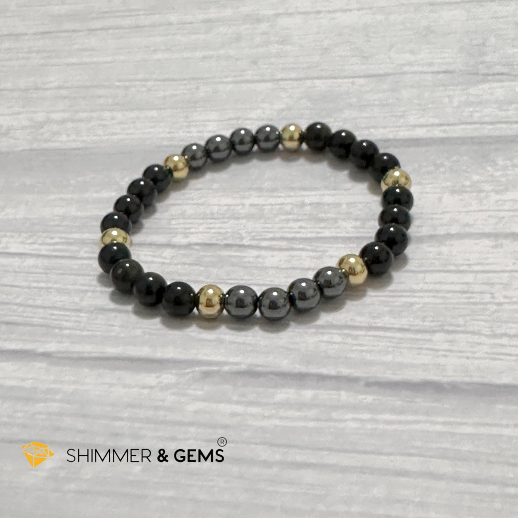 Multi Protection Remedy Bracelet (Black Tourmaline, Golden Sheen Obsidian, Hematite 6mm +14k gold filled)