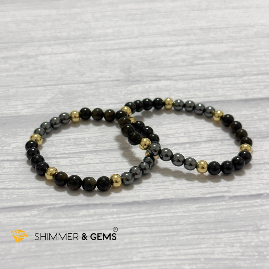 Multi Protection Remedy Bracelet (Black Tourmaline, Golden Sheen Obsidian, Hematite 6mm +14k gold filled)