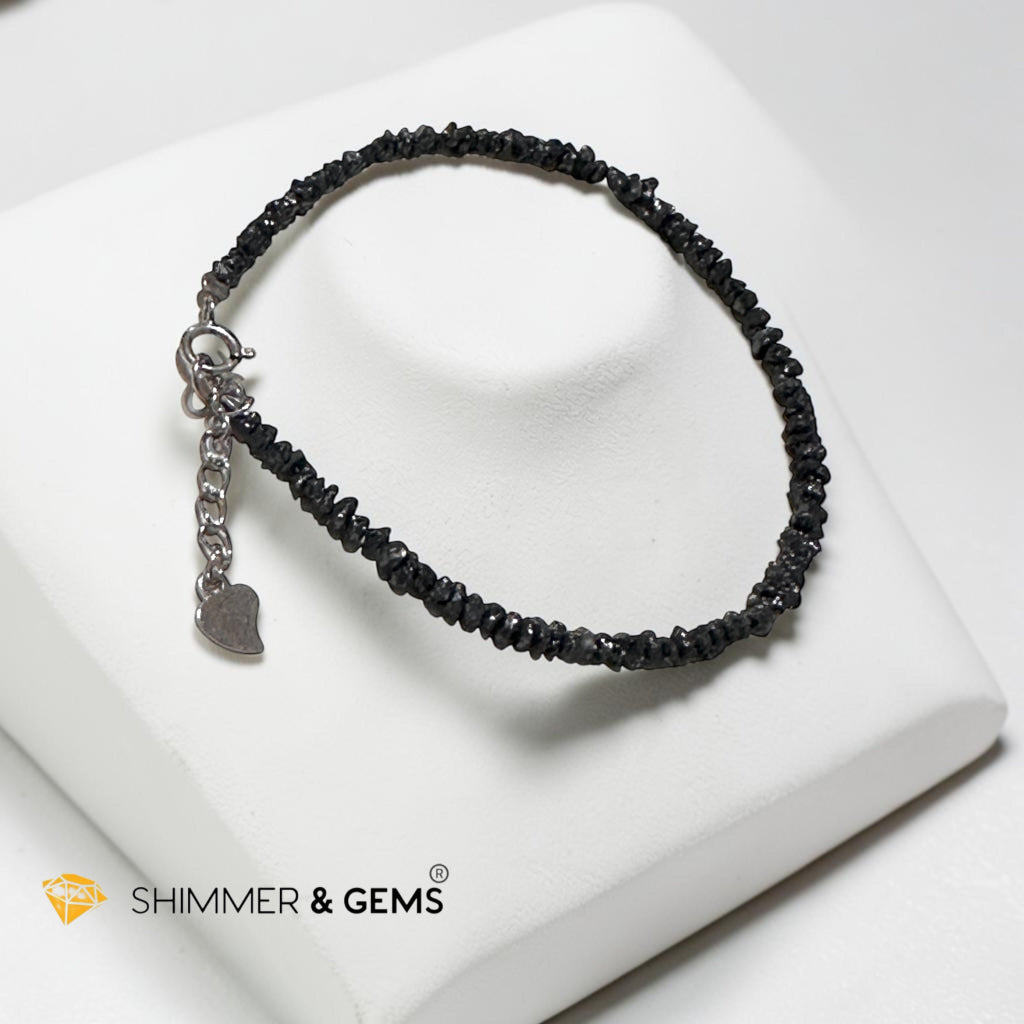 Natural Black Diamond in 925 Silver Bracelet