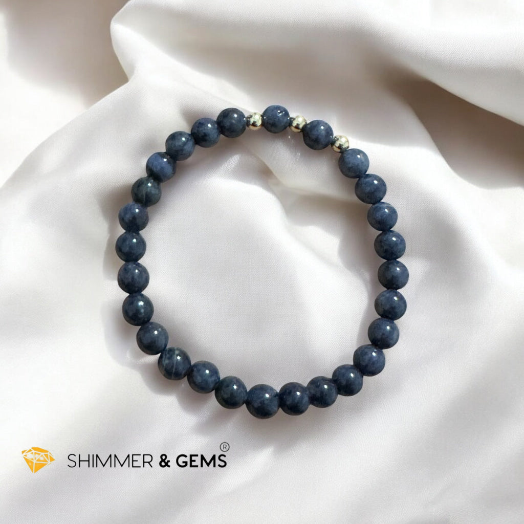 Natural Blue Sapphire 6mm Bracelet With 14k Gold-Filled (untreated, not dyed, pre-coded, attuned) Burma AAA grade, Premium