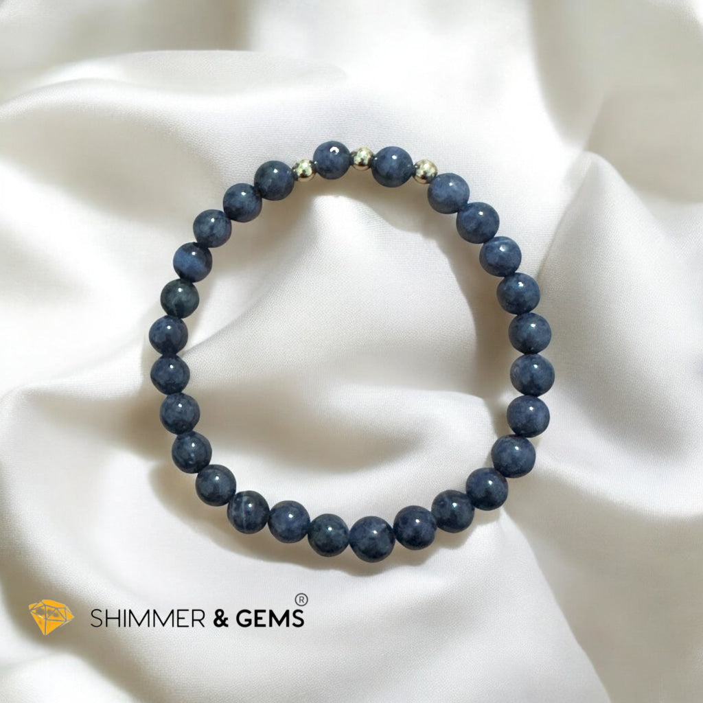 Natural Blue Sapphire 6mm Bracelet With 14k Gold-Filled (untreated, not dyed, pre-coded, attuned) Burma AAA grade, Premium
