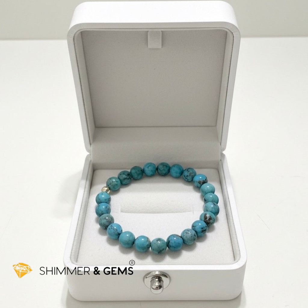 Natural Hubei Blue Turquoise 8mm Bracelet with 14k gold filled (Lucky Bracelet)AAAA